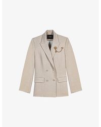 Maje - Double-Breasted Brooch-Embellished Woven Blazer - Lyst