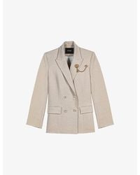 Maje - Double-Breasted Brooch-Embellished Woven Blazer - Lyst