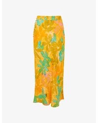 Whistles - Palm Floral-Print Button-Embellished Woven Midi Skirt - Lyst