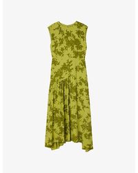 Whistles - Floral-Print Asymmetric-Hem Woven Midi Dress - Lyst
