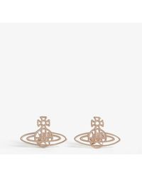 Vivienne Westwood Women's Pink Gold Orb Design Thin Lines Flat Stud Earrings - Multicolor