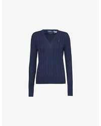 Polo Ralph Lauren - V-Neck Logo-Embroidery Cotton-Knit Jumper - Lyst