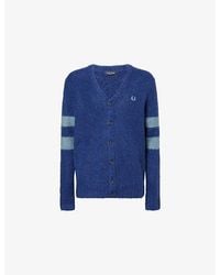 Fred Perry - Logo-Embroidered Striped-Sleeve Wool Blend Cardigan - Lyst