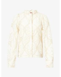 FARM Rio - Floral-Embroidered Lace-Trim Cotton-Blend Blouse - Lyst