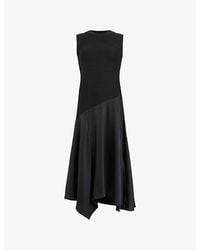 AllSaints - Pia Asymmetric Satin Cotton-Jersey Midi Dress - Lyst