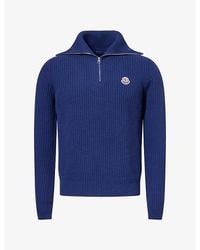 Moncler - Logo-Print Quarter-Zip Ribbed Knit Jumper - Lyst