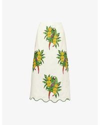 FARM Rio - Graphic-Pattern Scalloped Linen Midi Skirt - Lyst