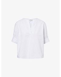 FRAME - Stripe-Print V-Neck Cotton-Blend Shirt - Lyst