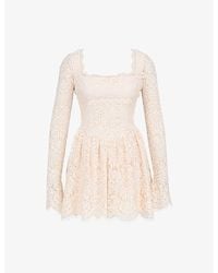 House Of Cb - Fae Square-Neck Long-Sleeve Lace Mini Dress - Lyst