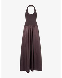 St. Agni - Circle-Hem Halterneck Jersey And Cotton-Poplin Maxi Dress - Lyst