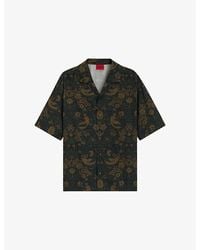 HUGO - Graphic-Print Short-Sleeve Cotton Shirt - Lyst