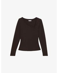 Reiss - Felicity Asymmetric-Neck Stretch-Cotton Top - Lyst