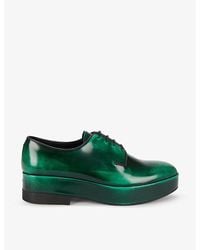 Prada - Brushed Laced Leather Derby Shoes - Lyst