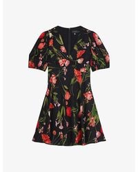 Ted Baker - Sienno Puff-sleeve Floral-print Woven Mini Dress - Lyst