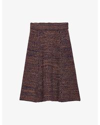 Prada - Ribbed Flared Knitted Wool Midi Skirt - Lyst