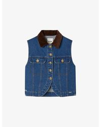 Sandro - Contrast-Collar Button-Down Sleeveless Denim Jacket - Lyst
