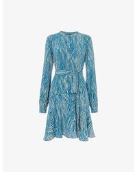 Whistles - Zebra-Print Tie-Waist Woven Mini Dress - Lyst