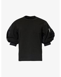 Sacai - Panelled Puff-sleeve Cotton-jersey T-shirt - Lyst