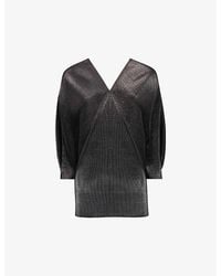 eem - V-Neck Batwing-Sleeve Plisse Woven Top - Lyst