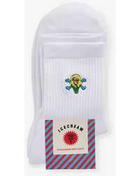 ICECREAM - Cones Bones Embroidered-motif Cotton-blend Knitted Socks - Lyst