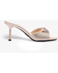 Prada - Crystal-embellished Satin And Leather Heeled Sandals - Lyst