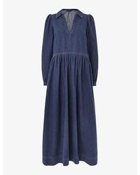 Whistles - Rina Collared Denim Midi Dress - Lyst