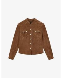 AllSaints - Rock Grandad-Collar Long-Sleeve Suede Shirt - Lyst