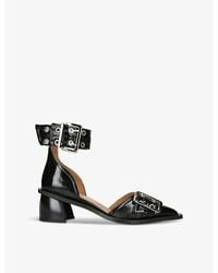 Ganni - Buckle-embellished Pointed-toe Patent Heeled Pumps - Lyst