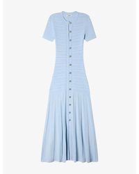 Sandro - Short-Sleeved Button-Up Knitted Maxi Dress - Lyst