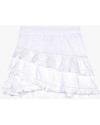 Maje - Lace-embroidered Ruffle-trim Cotton Mini Skirt - Lyst