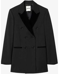 Sandro - Double-breasted Stretch-woven Blazer - Lyst