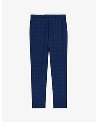 Ted Baker - Slim-fit Checked Straight-leg Mid-rise Wool And Silk Trousers - Lyst