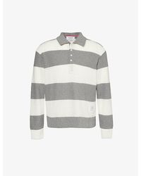 Thom Browne - Striped Brand-patch Cotton-knit Rugby Shirt X - Lyst