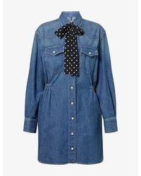Valentino - Abito Scarf-Tie Denim Midi Dress - Lyst