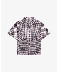 OMNES - Merida Gingham Shirred-Panel Short-Sleeve Cotton Blouse - Lyst