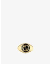 Gucci - Blondie Black-enamel Interlocking-g Gold-toned Metal Ring - Lyst