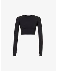 ADANOLA - Fitted Long-Sleeved Cropped Stretch-Woven T-Shirt - Lyst