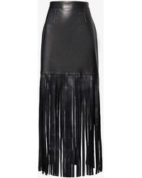 Alexander McQueen - Fringed-trim High-rise Leather Mini Skirt - Lyst