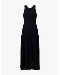 Alaïa - Pleated Sheer Knitted Midi Dress - Lyst