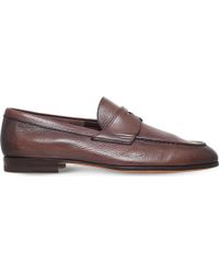 Santoni Mens Brown Carlos Deer Leather Penny Loafer