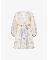 Zimmermann - Indra Plunge Linen Mini Dress - Lyst