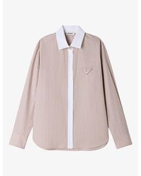 Sandro - Contrast-Collar Striped Cotton Shirt - Lyst