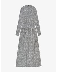 Ro&zo Denim Short Puff Sleeve Midi Dress in Blue | Lyst