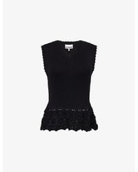 Ganni - Crochet-Trim Cotton-Rib Vest - Lyst