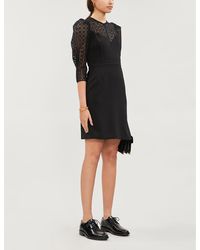 Sandro Crochet-panel Crepe Mini Dress - Black
