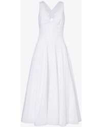 Alaïa - V-neck Striped-pattern Cotton Midi Dress - Lyst