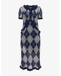 ShuShu/Tong - Argyle-Knit Short-Sleeve Wool-Blend Midi Dress - Lyst