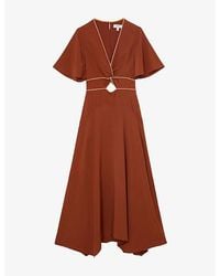 Reiss - Rosanna Cut-Out Short-Sleeve Woven Midi Dress - Lyst