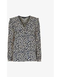 Whistles - Oversized-collar Cheetah-print Woven Top - Lyst