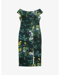 Ted Baker - Divena Bardot Floral-print Stretch-woven Midi Dress - Lyst